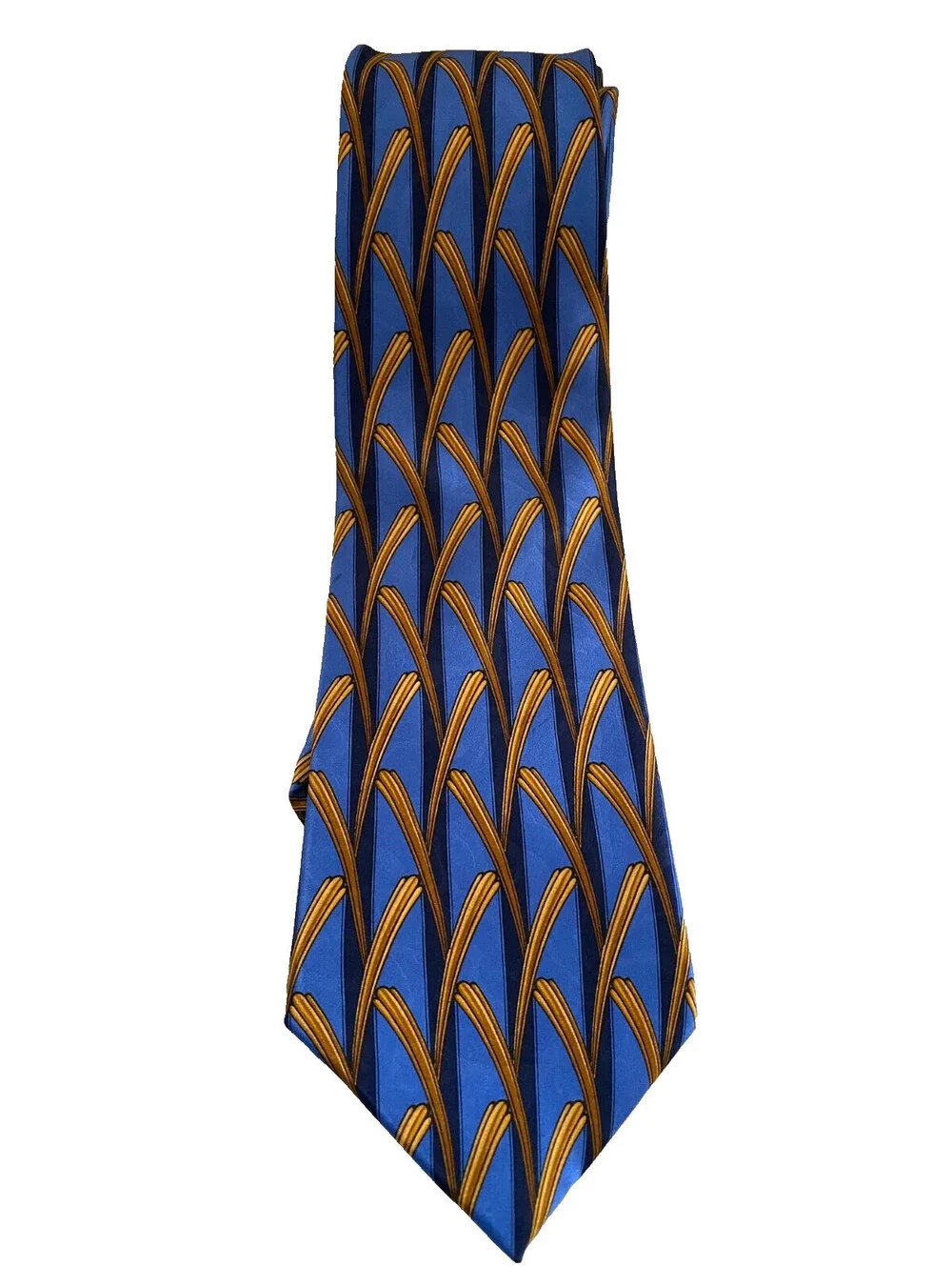 Lanvin Paris Silk Tie Bold Blue Gold Black Made In France